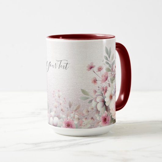 Moderne roze witte bloemenkoffie Mok (Voorkant rechts)