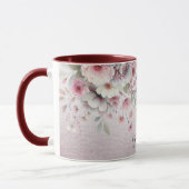Moderne roze witte bloemenkoffie Mok (Links)