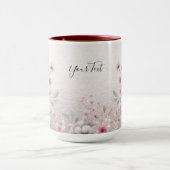 Moderne roze witte bloemenkoffiemok mok (Midden)