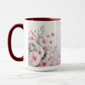 Moderne roze witte bloemenkoffiemok mok (Links)