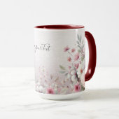 Moderne roze witte bloemenkoffiemok mok (Voorkant rechts)