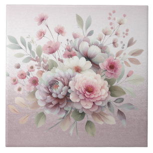 Moderne roze witte bloemige keramische Tegel Tegeltje