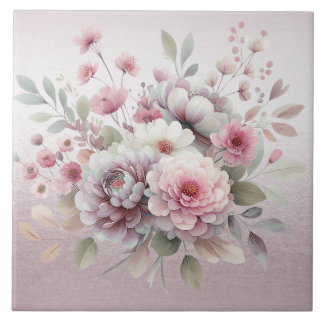 Moderne roze witte bloemige keramische Tegel Tegeltje