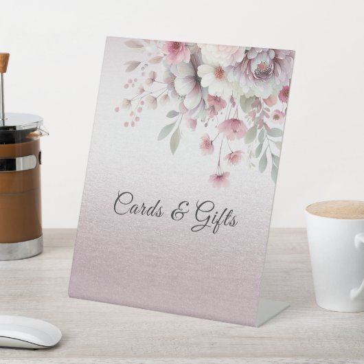 Moderne roze witte bloemige tafelblad borden reclamebord met voetstuk (Insitu)