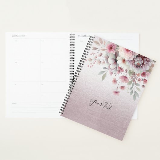 Moderne Roze Witte Bloemige Trouw Planner (Display)
