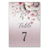 Moderne roze witte bloemtafel nummer kaart (Achterkant)