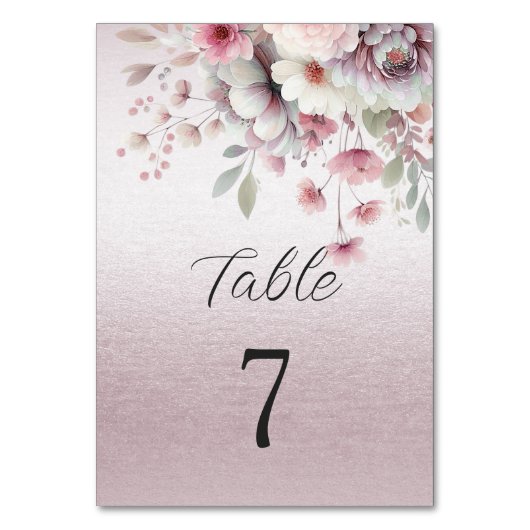 Moderne roze witte bloemtafel nummer kaart (Voorkant)
