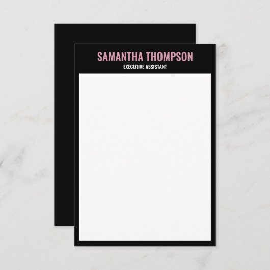 Moderne Roze, Witte en Zwarte Nota Kaart (Voorkant / Achterkant)