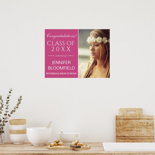 Moderne roze witte foto Afstuderen KLASSE van 2023 Poster (Keuken)