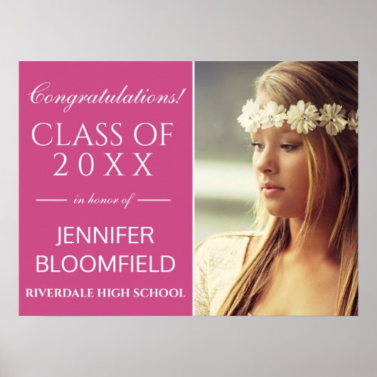 Moderne roze witte foto Afstuderen KLASSE van 2023 Poster (Voorkant)