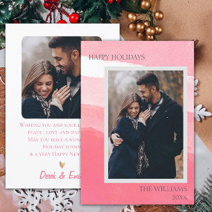 Moderne Roze Witte Gelukkig Kerst Foto kaart