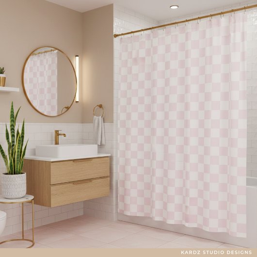 Moderne roze witte geruite patroon douchegordijn