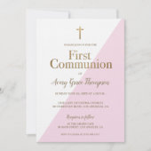 Moderne Roze Witte Gouden eerste communie meisje Kaart (Voorkant)