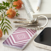 Moderne Roze & Witte Gradatie Vierkanten Sleutelhanger (Voorkant Rechts)