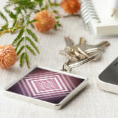 Moderne Roze & Witte Gradatie Vierkanten Sleutelhanger (Zijkant)