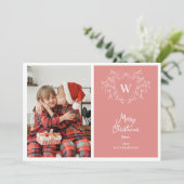 Moderne roze & witte klassieke kuif 2 foto's feestdagenkaart (Staand voorkant)
