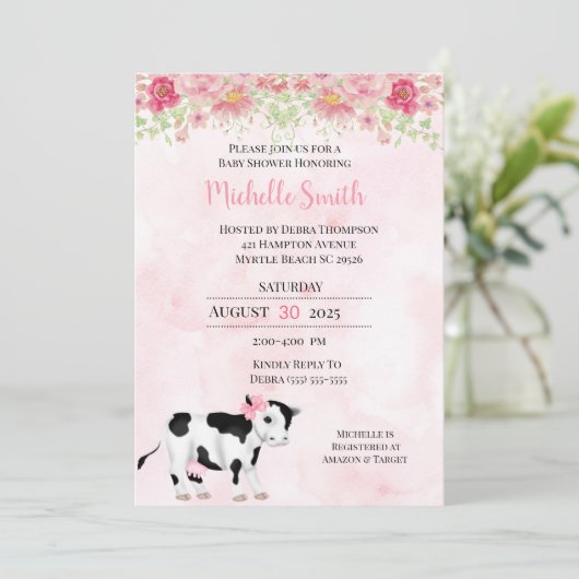 Moderne roze witte Koe afdrukBaby shower Kaart (Staand voorkant)