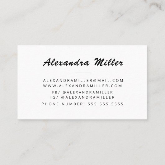 Moderne roze witte minimale vetgedrukte script kap visitekaartje (Achterkant)