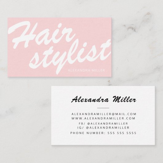 Moderne roze witte minimale vetgedrukte script kap visitekaartje (Voorkant / Achterkant)