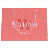 Moderne Roze & Witte Minimalistische Monogram Gesc Groot Cadeauzakje (Voorkant)