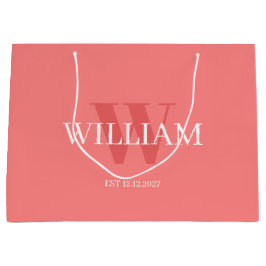 Moderne Roze & Witte Minimalistische Monogram Gesc Groot Cadeauzakje