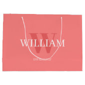 Moderne Roze & Witte Minimalistische Monogram Gesc Groot Cadeauzakje (Achterkant)