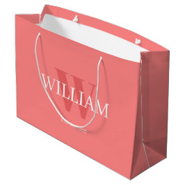 Moderne Roze & Witte Minimalistische Monogram Gesc Groot Cadeauzakje