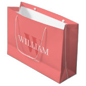 Moderne Roze & Witte Minimalistische Monogram Gesc Groot Cadeauzakje (Voorkant Gekanteld)