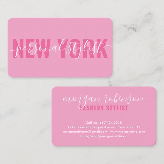 Moderne roze witte mode stylist script handtekenin visitekaartje (Voorkant / Achterkant)