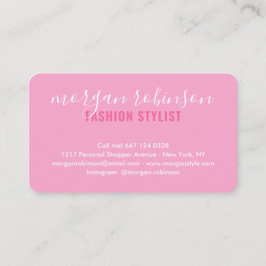 Moderne roze witte mode stylist script handtekenin visitekaartje (Achterkant)