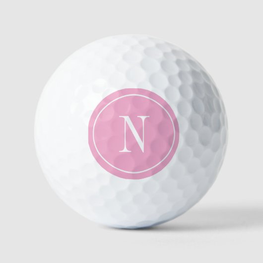 Moderne roze & witte monogram golfballen (Voorkant)