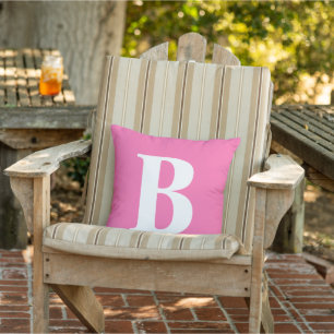 Moderne roze witte monogram Initiaal Patio buiten Buitenkussen