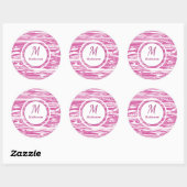 Moderne roze witte patroonmonogram op maat ronde sticker (Vel)