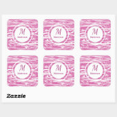 Moderne roze witte patroonmonogram op maat vierkante sticker (Vel)