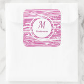 Moderne roze witte patroonmonogram op maat vierkante sticker (Tas)