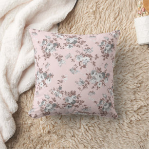 Moderne roze witte roos gouden glitters bloemig kussen
