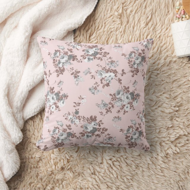 Moderne roze witte roos gouden glitters bloemig kussen (Deken)