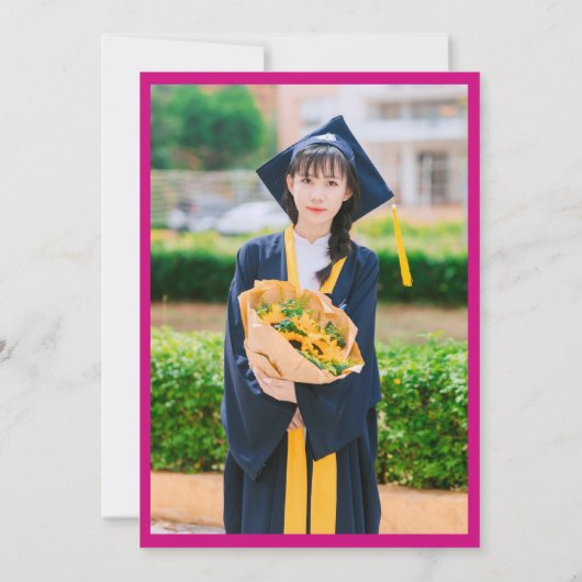 Moderne Roze & Witte Script Afstudeerfoto Kaart (Achterkant)