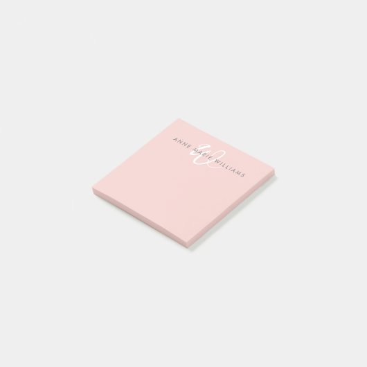 Moderne Roze Witte Script Monogram Post-it® Notes (Schuin)