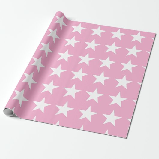 Moderne roze witte sterren Cute Design Elegant Gif Cadeaupapier (Uitgerold)