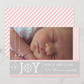 Moderne roze witte strepen grijs kerstfeest feestdagenkaart (Voorkant / Achterkant)