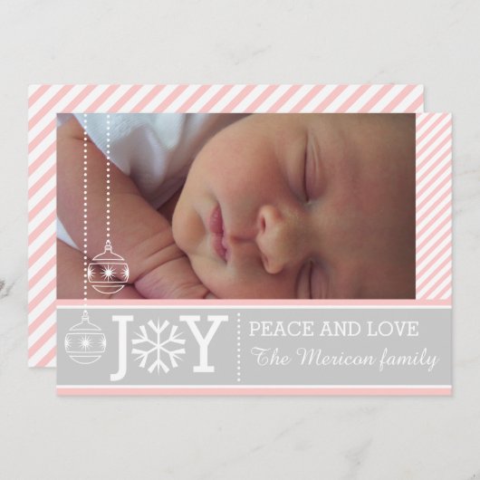 Moderne roze witte strepen grijs kerstfeest feestdagenkaart (Voorkant / Achterkant)