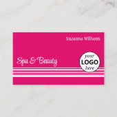 Moderne roze witte strepen met Logo Professional Visitekaartje (Voorkant)