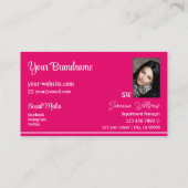 Moderne roze witte strepen met monogram en foto visitekaartje (Achterkant)