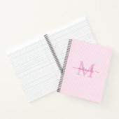 Moderne Roze & Witte Strepen Monogram Naam Notitieboek (Binnen)
