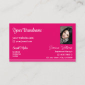 Moderne roze witte strips met Logo en foto Visitekaartje (Achterkant)