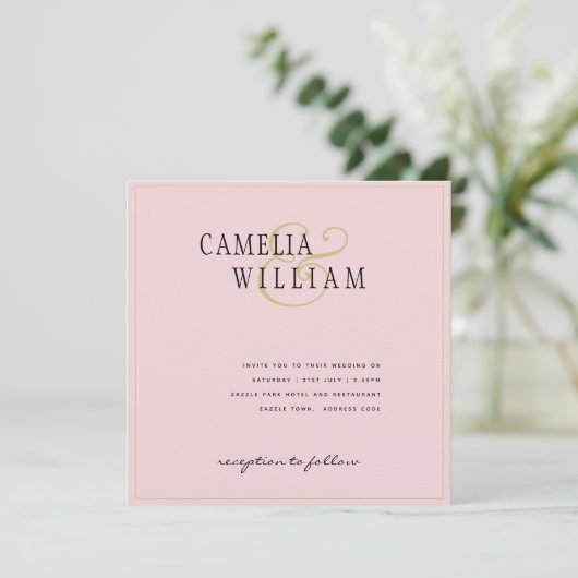 Moderne Roze Witte Trouw Uitnodiging (Staand voorkant)