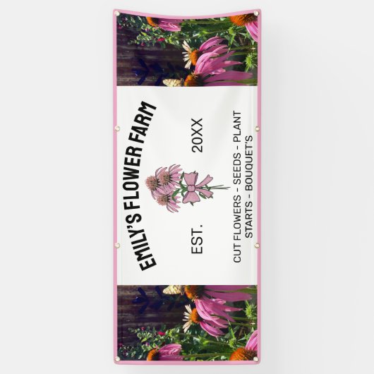 Moderne Roze & Witte Twee Foto Bloemenboerderij Spandoek (Verticaal)