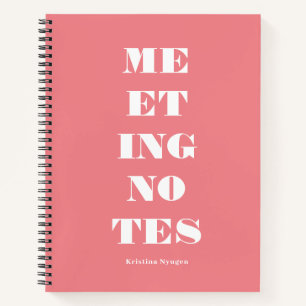 Moderne roze Witte Typografie Meeting Notes Notitieboek