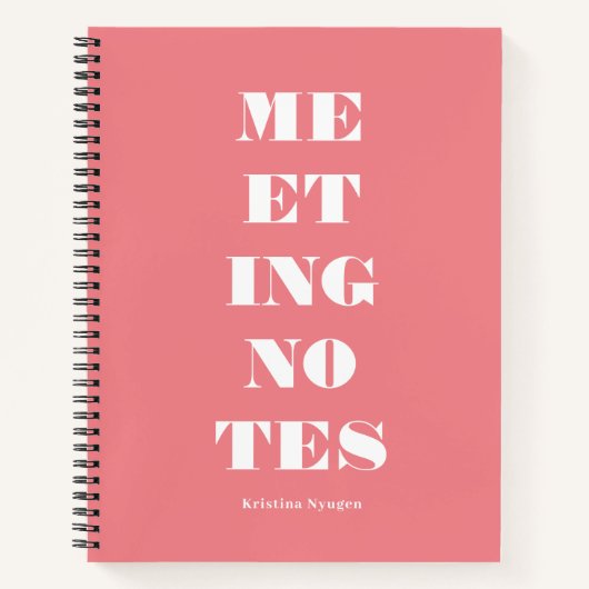Moderne roze Witte Typografie Meeting Notes Notitieboek (Voorkant)